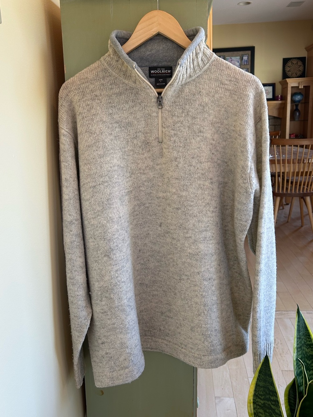 Woolrich Men's 1/4 Zip 100% Wool w/Fleece Neckline Sweater British Tan Large
